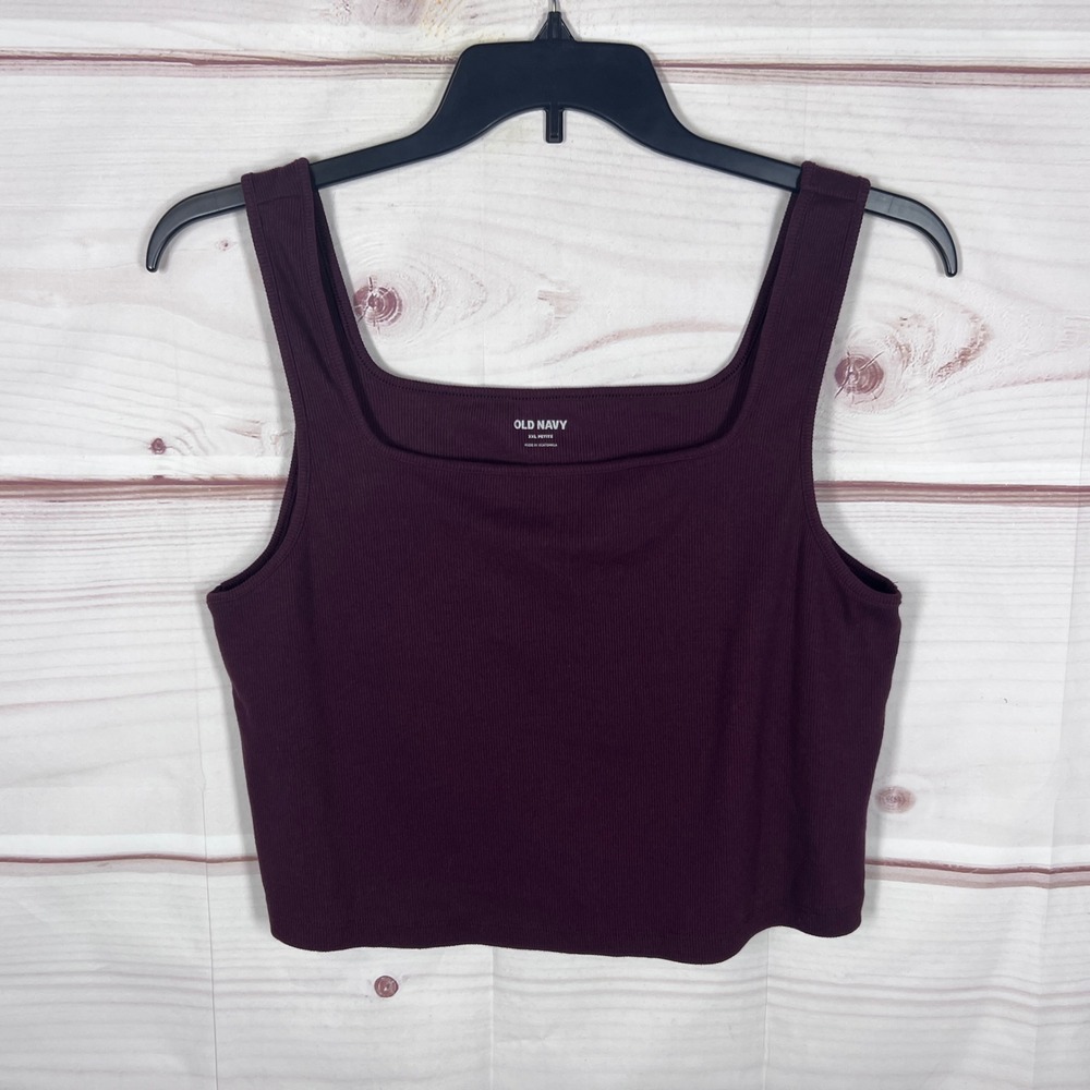 Old Navy Tank Top Women PXXL Burgundy Ribbed Knit Square Neck Cropped Layer